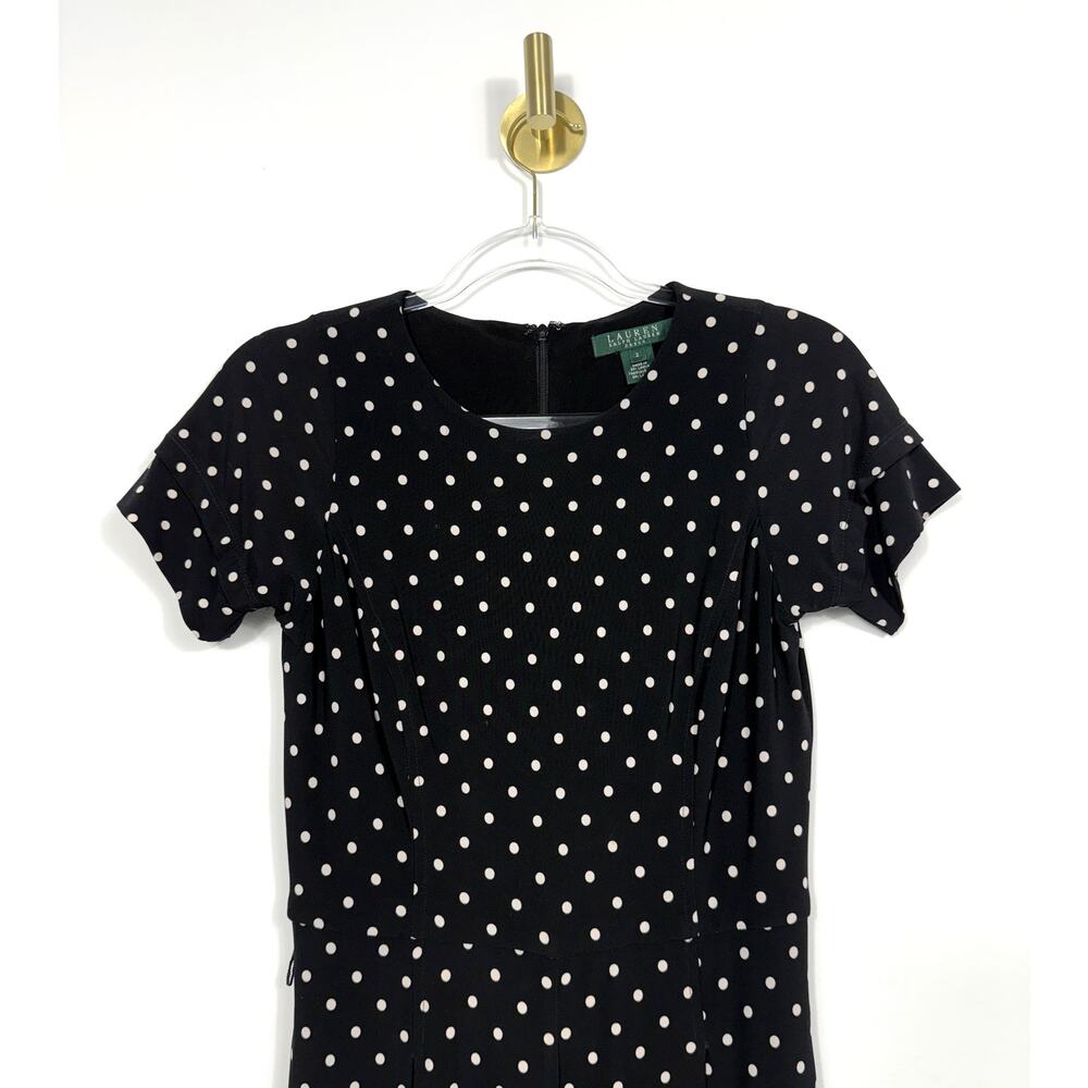 Lauren Ralph Lauren Polka Dot Wide Leg Jumpsuit Black White Sz 2 short sleeve - Picture 4 of 16